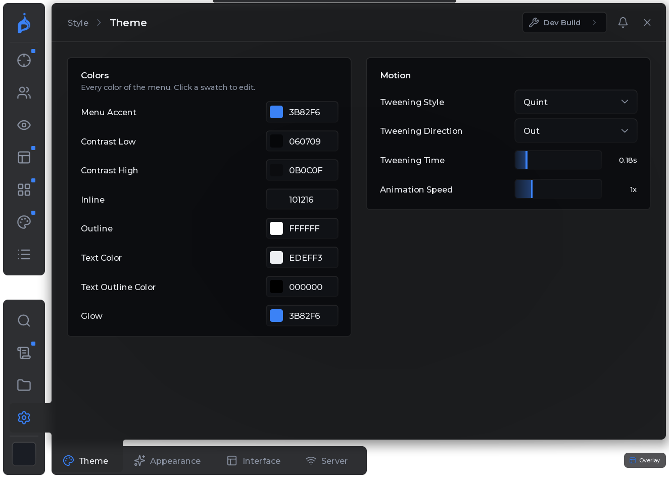 The Pyrix menu, Style tab