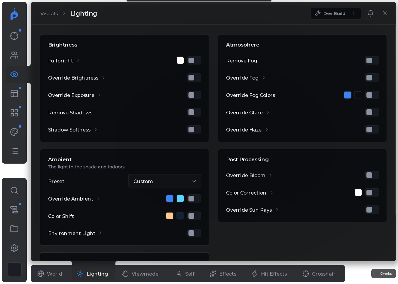 The Pyrix menu, Visuals tab